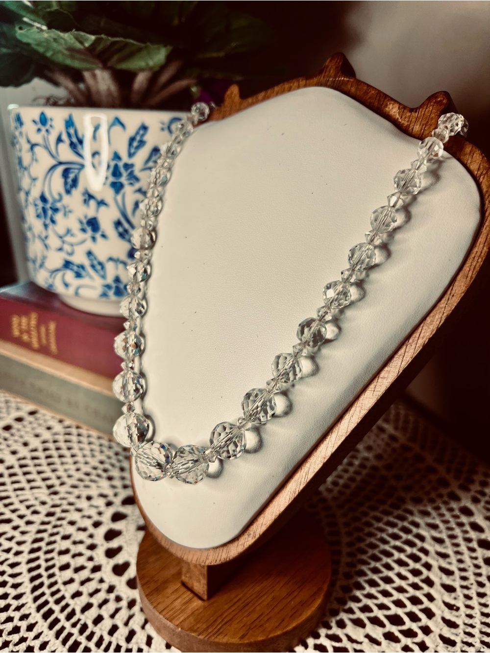 Vintage Art Deco Style Crystal Necklace 17” Graduated Faceted Clear Beads
